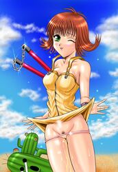 1girls cactuar cleavage female final_fantasy final_fantasy_viii panties panty_pull peeing selphie_tilmitt smile solo urine watersports