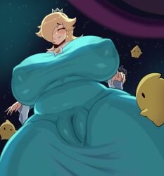 1girls arusen chubby chubby_female female female_only gigantic_breasts huge_breasts mario_(series) princess_rosalina pussy_visible_through_clothes voluptuous wedgie