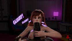 1girls big_breasts black_penis blizzard_entertainment blowjob breasts d.va dark-skinned_male female hana_song huge_breasts nipples overwatch overwatch_2 text_bubble white_skin