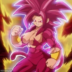 1girls abs big_breasts breasts coffeenexxa curvy curvy_female dragon_ball dragon_ball_daima dragon_ball_super dragon_ball_z earrings female female_focus female_only furry fusion fusion_character hairy kefla large_breasts light-skinned_female light_skin long_hair muscular muscular_female nexxa pants partially_clothed potara_earrings red_eyes red_hair saiyan self_upload smile smiling solo_female solo_focus super_saiyan_4 tail voluptuous voluptuous_female