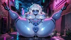 1girls above_view ai_generated alley anklet anthro anus areolae armlet big_anus big_ass big_breasts big_thighs blue_body blue_skin blush bracelet breasts bubble_ass choker claws deltarune deltarune_chapter_3 donut_anus dripping elnina_(deltarune) eyebrows eyelashes female heels hi_res high_heels high_quality high_resolution highres huge_anus huge_ass huge_breasts huge_thighs large_breasts leg_belt looking_at_viewer lying lying_on_back massive_ass massive_breasts massive_thighs neon_lights night nipples outdoors outside pierced_ears pierced_nipples platform_heels puffy_anus puffy_nipples puffy_pussy pussy rain ring smug solo spread_legs spread_pussy spreading stable_diffusion sweat sweatdrop sweating sweaty synthneon thick_ass thick_thighs