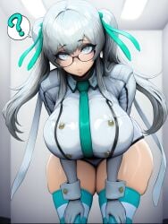 bending_forward cute cute_face drifters female female_only glasses gloves grey_eyes grey_hair hands_on_legs huge_breasts large_ass large_breasts large_butt large_thighs looking_at_viewer mayyreel olmine olmine_(drifters) question_mark ribbon solo solo_focus thick_ass thick_legs thick_thighs twintails uniform white_hair