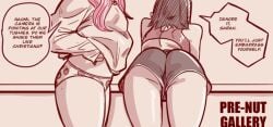 2girls booty_shorts naomi_(lemonjoojoo) sarah_(lemonjoojoo) strawberry_panties underwear