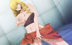 1girls areola areolae bare_shoulders blonde_hair breast_grab breasts breasts_out collarbone covering covering_pussy drill_hair female female_only hair_over_one_eye huge_breasts impossible_clothes legs licking_lips long_hair looking_at_viewer midriff navel nipples no_panties oriana_thompson sarong smile solo standing sweat thighs to_aru_majutsu_no_index tongue tongue_out tubetop wet white_eyes