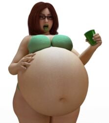 1girls 3d asian belly_hold big_belly big_breasts bottomless closed_eyes female_only green huge_belly human hyper hyper_belly inflation mostly_nude navel partially_clothed pregnant ready_to_pop red_hair source_request st._patrick's_day thick_thighs tongue_out