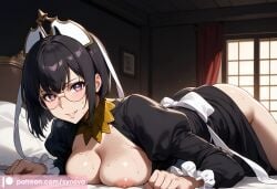 ai_generated big_ass big_breasts glasses laying_on_bed lee_bora ryuuziken01 solo_leveling