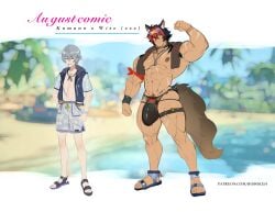 2boys abs armpit_hair armpits bandage bara barely_visible_genitalia black_hair collar gay gay_male grey_hair kemonomimi komano_manato lingerie male male/male male_only male_thong muscular muscular_arms muscular_male muscular_thighs nipples official_alternate_costume pecs pubic_hair red_hair robokeh sandals scar scars serious shorts size_difference standing sunglasses swimming_trunks swimsuit tail tan_body thong topless towel twink underwear underwear_only wise_(peaceful_waves)_(zenless_zone_zero) wise_(zenless_zone_zero) wolf_ears wolf_tail yaoi zenless_zone_zero