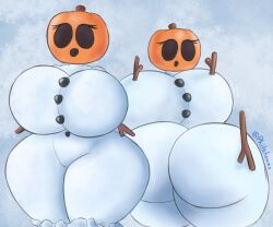 big_ass big_breasts blush eyebrows eyelashes minecraft philahorns pumpkin pumpkin_head snow snow_golem snow_man stick_arms tagme thick_thighs video_game_character video_games white_body