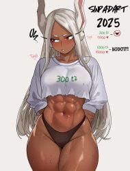 1girls abs athletic_female bunny_ears bunny_girl dark-skinned_female miruko muscular_female my_hero_academia rumi_usagiyama sinpadart sweat sweatdrop tagme