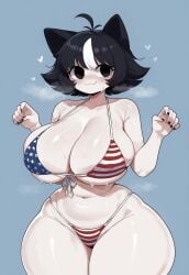 ai_art ai_generated american_flag_bikini big_ass big_breasts big_butt bikini black_eyes black_hair cat_ears civitai female female_only light-skinned_female light_skin nekomimi oc original original_character original_female_character solo solo_female white_skin wide_hips woman_only,