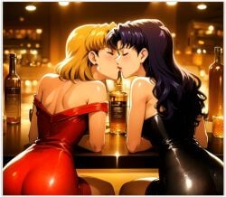 2girls 2milfs 2women ai_generated flirting girl_on_girl kissing lesbian_couple lesbian_kiss lovers misato_katsuragi neon_genesis_evangelion neopn_genesis_evangelion ritsuko_akagi yuri yuri yuri