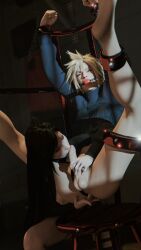 1girls 3d 3d_(artwork) 3d_model 3d_render ball_gag black_hair blonde_hair bondage cloud_strife dominant_female female final_fantasy final_fantasy_vii final_fantasy_vii_rebirth final_fantasy_vii_remake fingering_ass fit_female gagged handjob highres licking_penis naked_female prototype_(artist) red_eyes short_hair submissive_male sucking_penis tied_up tifa_lockhart