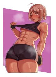 , breasts exercise muscular_female oc peach_hair short_hair sweat