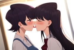 ai_generated blush closed_eyes daughter french_kiss fully_clothed incest komi-san_wa_komyushou_desu komi_shouko komi_shuuko long_hair making_out mother mother_and_daughter open_mouth purple_eyes purple_hair short_hair tongue tongue_kiss yuri