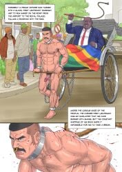 bara captured dark-skinned_male exposed gay gengoroh_tagame male male_only muscular muscular_male naked nude public public_exposure public_humiliation public_nudity slave soldier torture whipping