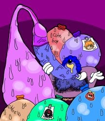 1futa 1futanari ball_with_hyper_features blue_hair blue_skin cock_vore condom condom_balloon condom_on_penis cum_disposal disposal drawing drawings drool drooling excessive_cum excessive_pubic_hair floating_hands futanari gloves hairy humiliation hyper hyper_balls hyper_cock hyper_genitalia hyper_penis hyper_testicles implied_vore oc original_character original_characters pillow pleasure_face pleasured_face pubes pubic_hair sitting_on_pillow sludgefreak slushfriend_(sludgefreak) small_but_hung sweaty sweaty_balls sweaty_genitalia veins veins_on_dick veiny veiny_balls veiny_penis