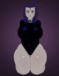 1girls female female_only g3mma huge_breasts kneeling raven_(dc) solo solo_female teen_titans voluptuous wide_hips