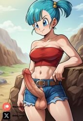 1futa ai_generated blue_eyes breasts bulma_(dragon_ball) bulma_briefs cock colored dick dragon_ball futa_only futanari futanari futanari/female light_blue_hair light_skin light_skinned_futanari nickythecreator penis sexy sexy_body sexy_pose testicles veiny_penis