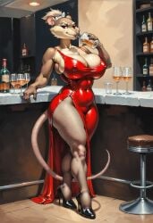 ai_generated anthro anthro_milf dress drink genderswap_(mtf) high_heels huge_breasts master_splinter milf mistress_splinter rat_girl red_dress rule_63 teenage_mutant_ninja_turtles thighhighs werewolfmortisad294