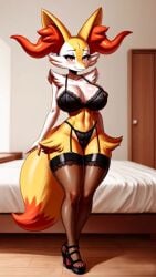 ai_generated anthro braixen cinder-ace-burn female female_only lingerie pokemon pokemon_(species) stockings