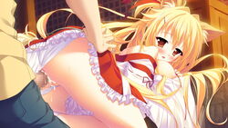 amagi_karin animal_ears blonde_hair blush breasts censored cum cum_in_pussy female fox_ears game_cg long_hair magical_marriage_lunatics!! moonstone nipples open_mouth panties penis pussy red_eyes sex underwear vaginal_penetration yamakaze_ran