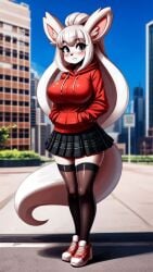 ai_generated cinccino cinder-ace-burn cynthia_the_cinccino female female_only hoodie long_hair original_character pokemon pokemon_(species) skirt stockings