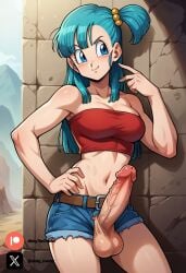 1futa ai_generated blue_eyes breasts bulma_(dragon_ball) bulma_briefs cock colored dick dragon_ball futa_only futanari futanari futanari/female light_blue_hair light_skin light_skinned_futanari nickythecreator penis sexy sexy_body sexy_pose testicles veiny_penis