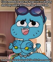 edit english_text huge_ass huge_breasts micro_bikini microskirt miniskirt nicole_watterson screenshot_edit text the_amazing_world_of_gumball useless_clothing