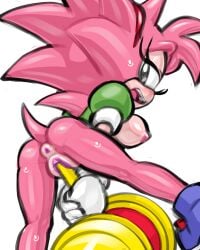 2025 accessory amy_rose anthro anus areola ass blush bodily_fluids bottomless breasts classic_amy_rose classic_sonic_(universe) clothed clothing eulipotyphlan female genitals grey_eyes hair hair_accessory hairband hedgehog looking_at_viewer looking_back looking_back_at_viewer mammal masturbation nipples open_mouth pink_body pink_hair pussy rockthebull sega simple_background solo sonic_(series) sonic_the_hedgehog_(series) sweat tan_body vaginal_masturbation vaginal_penetration