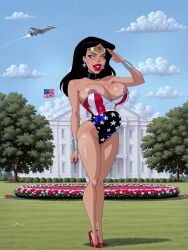 ahe_gao ai_generated american_flag american_flag_bikini bimbo bimbofication brainwashed collar dc dc_comics defeated_heroine diana_prince drooling high_heels huge_breasts justice_league justice_league_unlimited lipstick male misogyny nipple_slip objectification patriotic_clothing pregnant salute saluting sex_slave spilling_out superman_(series) white_house wonder_woman wonder_woman_(dcau) wonder_woman_(justice_league) wonder_woman_(series)