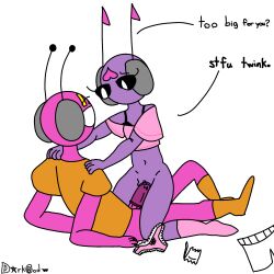 1boy 1boy1girl 1girls breasts degradation digital_drawing_(artwork) female five_pebbles_(rain_world) imminent_penetration imminent_sex iterator_(rain_world) male pussy rain_world robot skinny small_ass small_breasts text thecreechur12345 toony unparalleled_innocence_(rain_world) vagina