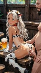 ai_generated anal anal_sex bent_over cow_ears cow_girl cow_horns cow_print cowbell cowgirl_natalia crying crying_with_eyes_open cum cum_in_ass doggy_style fat_man on_table original_character public public_nudity public_sex rape scared scared_face sweat sweatdrop sweating tan tan_body tan_skin tanline tears terror139 worried zelfara_restaurant_girls