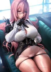 1girls black_clothes black_panties black_skirt blush breasts button_gap chair clothing collared_shirt curvaceous curvaceous_female curvaceous_figure curvy curvy_figure desk dress_shirt eyewear female female_focus female_only glasses gloves hair_between_eyes huge_breasts indoors jacket large_breasts long_hair long_sleeves looking_at_viewer navel office office_chair office_lady open_clothes open_mouth paper parted_lips pencil_skirt pink_hair sakimichan shirt shirt_tucked_in showing_off showing_underwear sitting skirt skirt_lift skirt_pull skirt_up solo thick_thighs thighhighs thighs tsukishiro_yanagi unbuttoned unbuttoned_shirt underwear voluptuous voluptuous_female white_shirt zenless_zone_zero