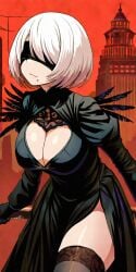 ai_generated anime_style big_breasts feathers nier nier:_automata nier_(series) red_background shy wallpaper yorha_2b