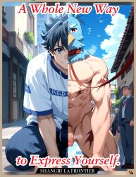 ai_generated anime bara beak blue_body blue_feathers feathers gay hentai kl_99 male male/male male_only nsfw sex shangri-la_frontier sunraku yaoi