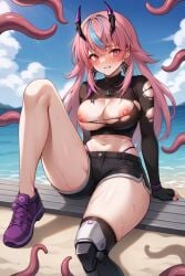 1girls ai_generated areola areolae beach big_breasts blush breasts day emikukis exhibitionism exposed_breasts latam_virtual_youtuber long_hair multicolored_hair nipples open_legs outdoors pink_hair public public_nudity sky_blue_hair tagme tentacle tentacle_grab thighs torn_clothes tupadrev4 virtual_youtuber vtuber