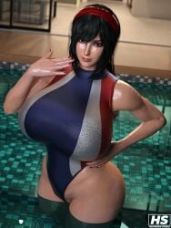 1girls 3d anko_hagiwara big_breasts black_hair breasts hagiwara_studio headband hi_res highres long_hair milf original_character red_eyes shiny_skin solo solo_female swimsuit tagme wet wet_body