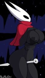 1girls areolae ass between_thighs big_ass big_breasts black_body breasts cloak davidsanchan female female_only hollow_knight hornet_(hollow_knight) mask nipples nude nude_female object_between_thighs png solo spear thick_thighs weapon wide_hips