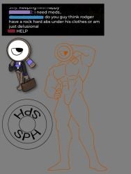 abs bored_expression buff bulge dandy's_world flexing freaky magnifying_glass male_only object_head one_eye roblox roblox_game rodger_(dandy's_world) shirtless showing_off spearminthusband tagme