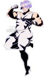 1boy bara barazoku buff bulge bulge_through_clothing bulge_under_clothes erection erection_under_clothes erection_under_clothing fleshpie669 flexing muscular muscular_arms muscular_male panty_&_stocking_with_garterbelt polyester_(psg) toned toned_male