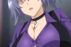 1boy animated ass black_bra bounce bouncing_breasts breasts bursting_breasts choker cleavage cunnilingus facesitting garter_belt gray_hair hair huge_ass large_breasts lingerie male moaning oral ryou_seibai_gakuen_bishoujo_seisai_hiroku saliva sex straining_buttons teacher teacher_and_student