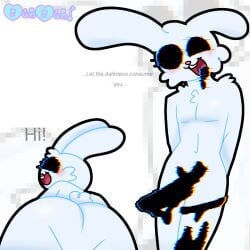 2d_(artwork) adult_swim aged_up ass_focus bun_bun_(learning_with_pibby) bunny_boy cartoon_network colored dialogue femboy furry gay glitch learning_with_pibby looking_at_viewer self_upload smiling talking_to_viewer