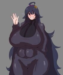 1girls 925kyohei abs ahoge arm_behind_back breasts_bigger_than_head dress game_freak hex_maniac huge_breasts kunaboto_(style) long_hair pokemon purple_dress purple_eyes purple_hair solo venus_body voluptuous voluptuous_female waving waving_at_viewer