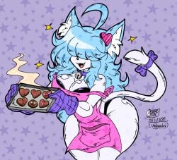 1girls 2026 2d apron apron_only bangs blue_hair color colored cookie cookies cooking dated ears fangs mittens pink_apron roblox roblox_avatar roblox_developer robloxian souldrivenlove tail teeth thick_thighs white_fur white_skin white_tail wide_hips wide_thighs zhengfox