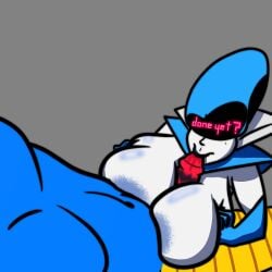 blue_areola blue_body blue_skin deltarune deltarune_chapter_2 female huge_breasts lipstick_on_penis paizuri penis_between_breasts poshmoon queen_(deltarune) titjob unamused unimpressed