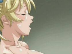 00s 2005 animated bible_black bible_black_only blonde_hair blush breasts closed_eyes cum cum_on_body cum_on_breasts cum_on_face female hair_ornament large_breasts lowres mikimoto nipples nude tagme twintails