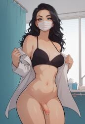 ai_generated big_ass big_breasts black_bra black_hair blue_eyes bra civitai cum cum_drip cum_dripping cum_dripping_from_penis doctor dripping_cum face_mask facemask front_view futa_only futanari hospital hospital_room ihatethemic labcoat large_ass large_breasts mask medical_mask oc original_character solo solo_focus solo_futa surgical_mask tagme thick_ass thick_thighs undressing undressing_self wavy_hair wide_hips