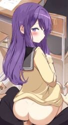 ass blush bottomless classroom functionally_nude kubo-san_wa_mob_wo_yurusanai kubo_nagisa looking_at_viewer looking_back no_panties on_lap orobou penis penis_out pov public public_sex serafuku sex sitting sitting_on_lap smile unzipped vaginal_penetration