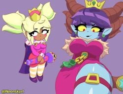 big_breasts blue_skin brawl_stars crown demon female horns looking_down malicious_mandy_(brawl_stars) mandy_(brawl_stars) purple_dress purple_hair short_hair thick_thighs