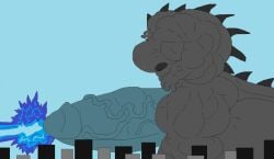 city city_background cityscape godzilla godzilla_(series) hyper hyper_muscles hyper_penis inflamus_the_wolf inflamusgrow solo_male